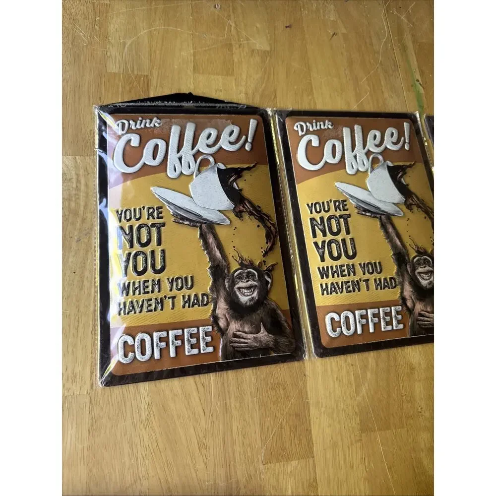 Set of 3 Vintage Metal Coffee Signs Retro Kitchen Wall Decor 12x8 In New funny